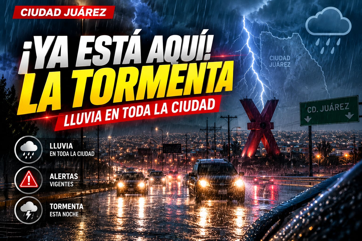 ¡SE CUMPLEN LAS ALERTAS! Tormenta cubre Ciudad Juárez y ya cae lluvia en toda la ciudad