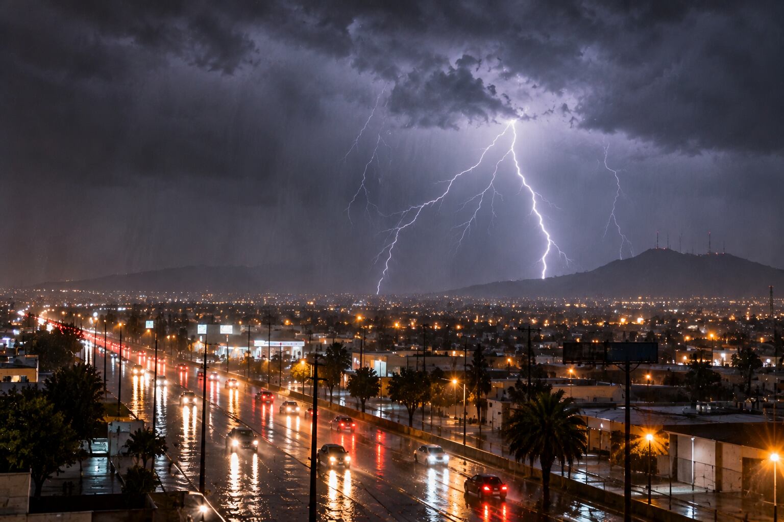¡SE DESATAN FUERTES TORMENTAS EN JUÁREZ! La lluvia ya cubre gran parte de la ciudad y seguirá durante la madrugada
